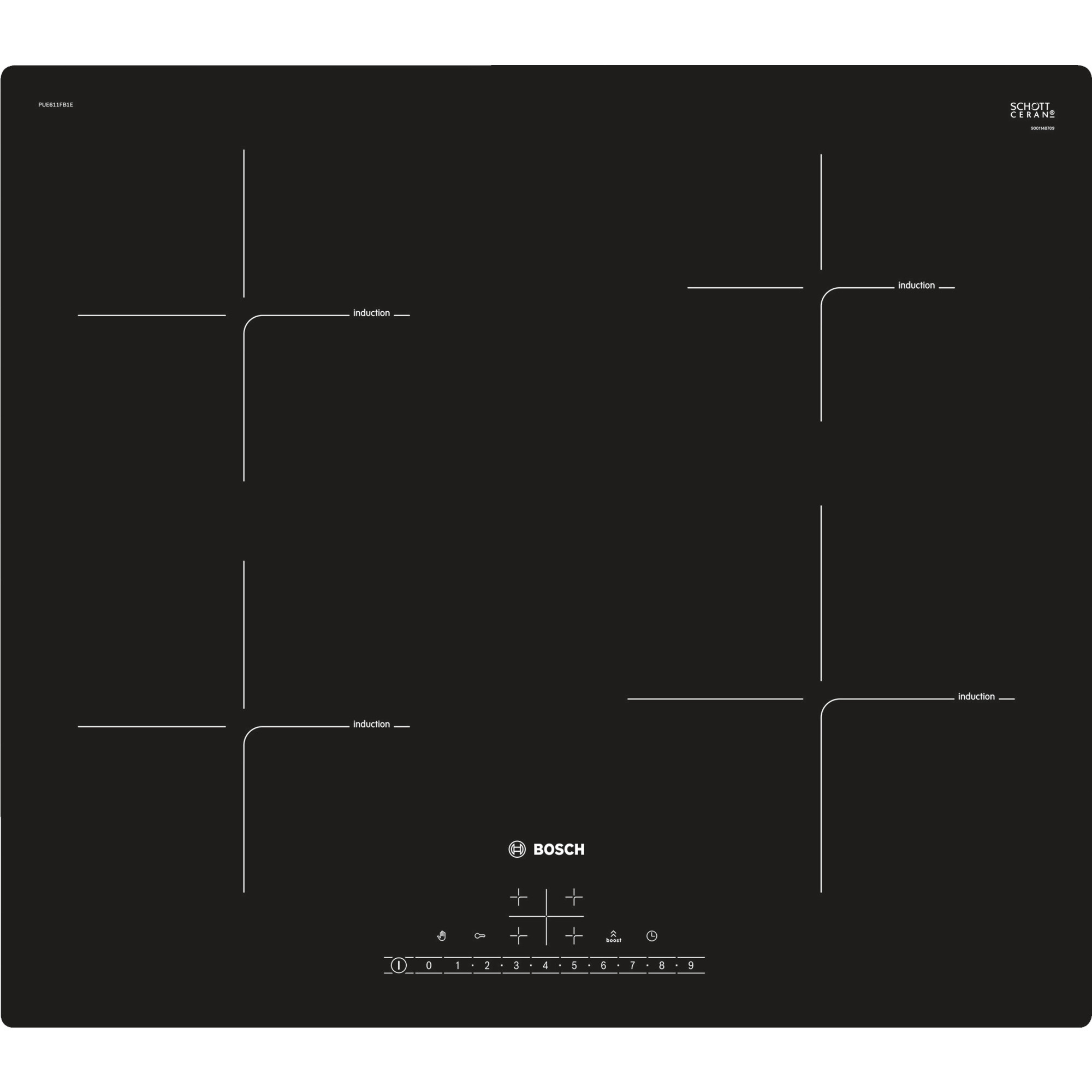 Plita incorporabila Bosch PUE611FB1E, Inductie, 4 zone de gatit