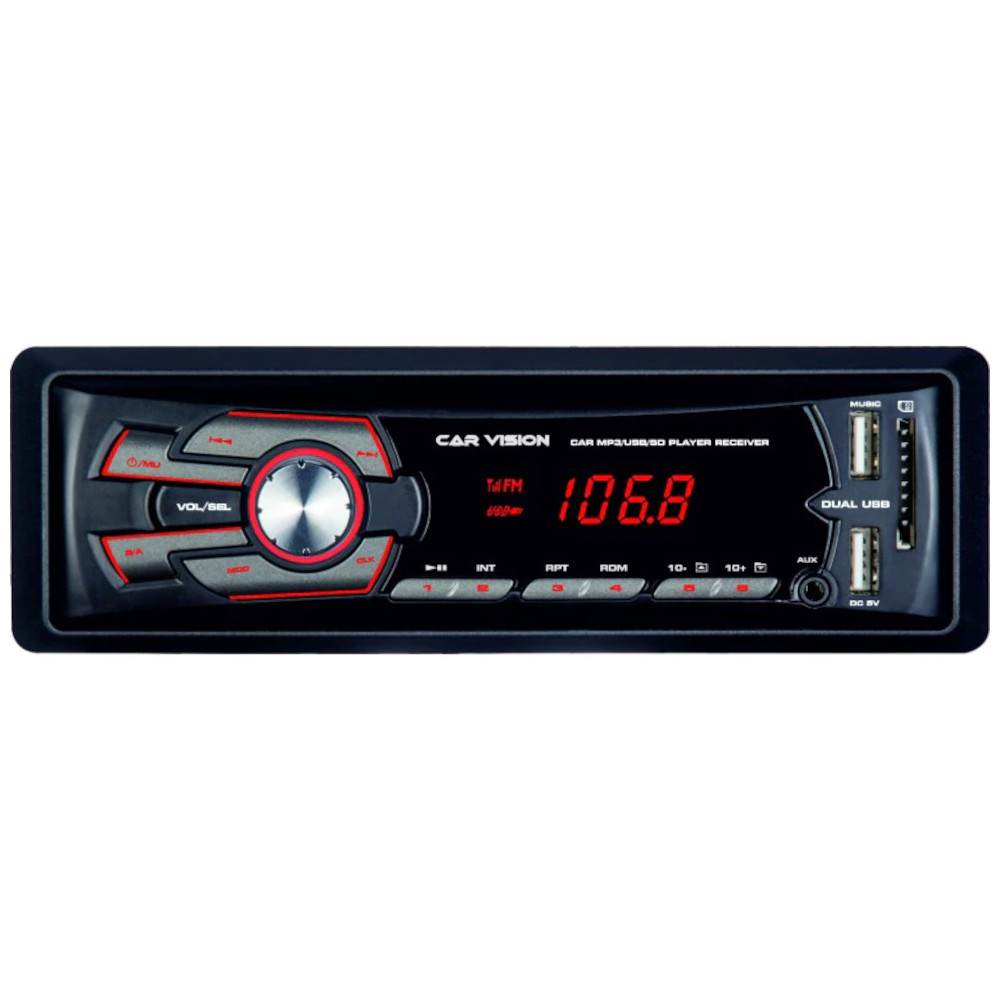 Radio MP3 Player auto Car Vision, RU-001, 4x45W, USB, SD, Aux In, iesire RCA, Iluminare Rosu