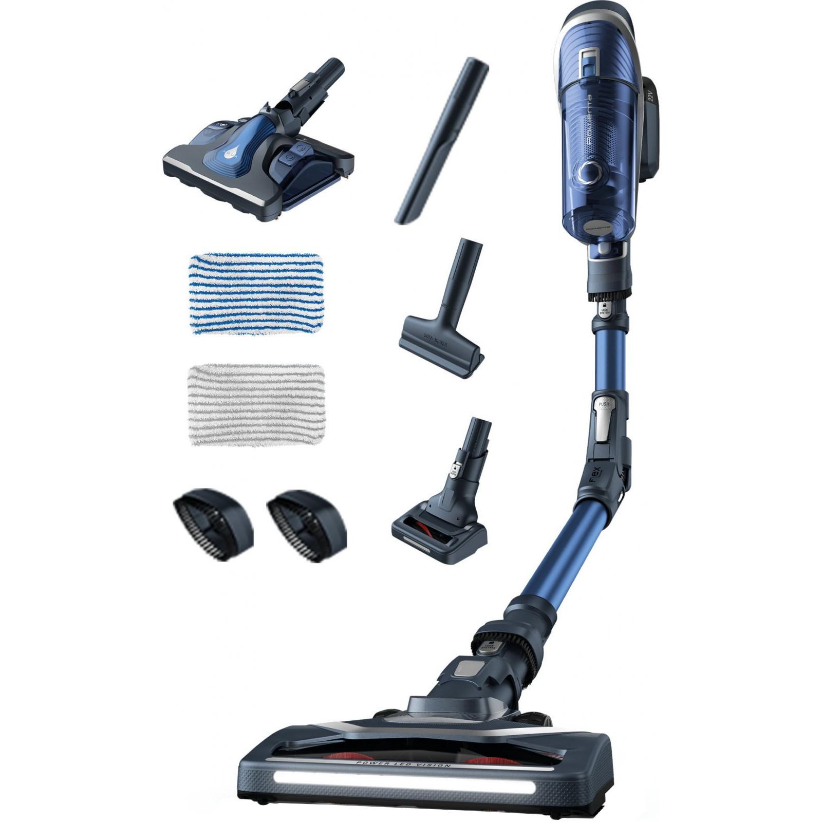  Aspirator vertical Rowenta X-Force Flex 8.60 Aqua RH9690WO, 0.55 L, 22 V, 44 W, Li-Ion, Perie Mini Electro brush, Iluminarea LED, Autonomie 35 min, 4.4 kWh/an, Albastru 