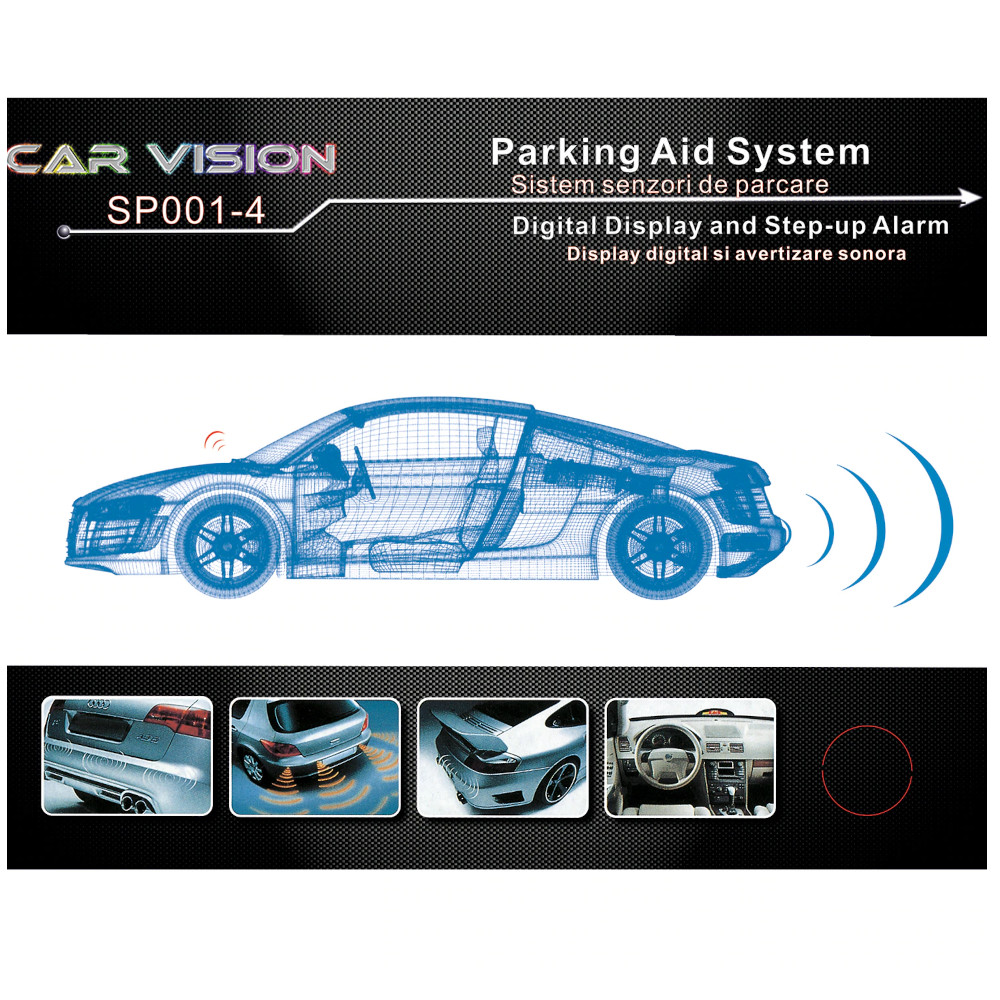 Senzori parcare Car Vision SP001-4, 4 senzori spate, Negru