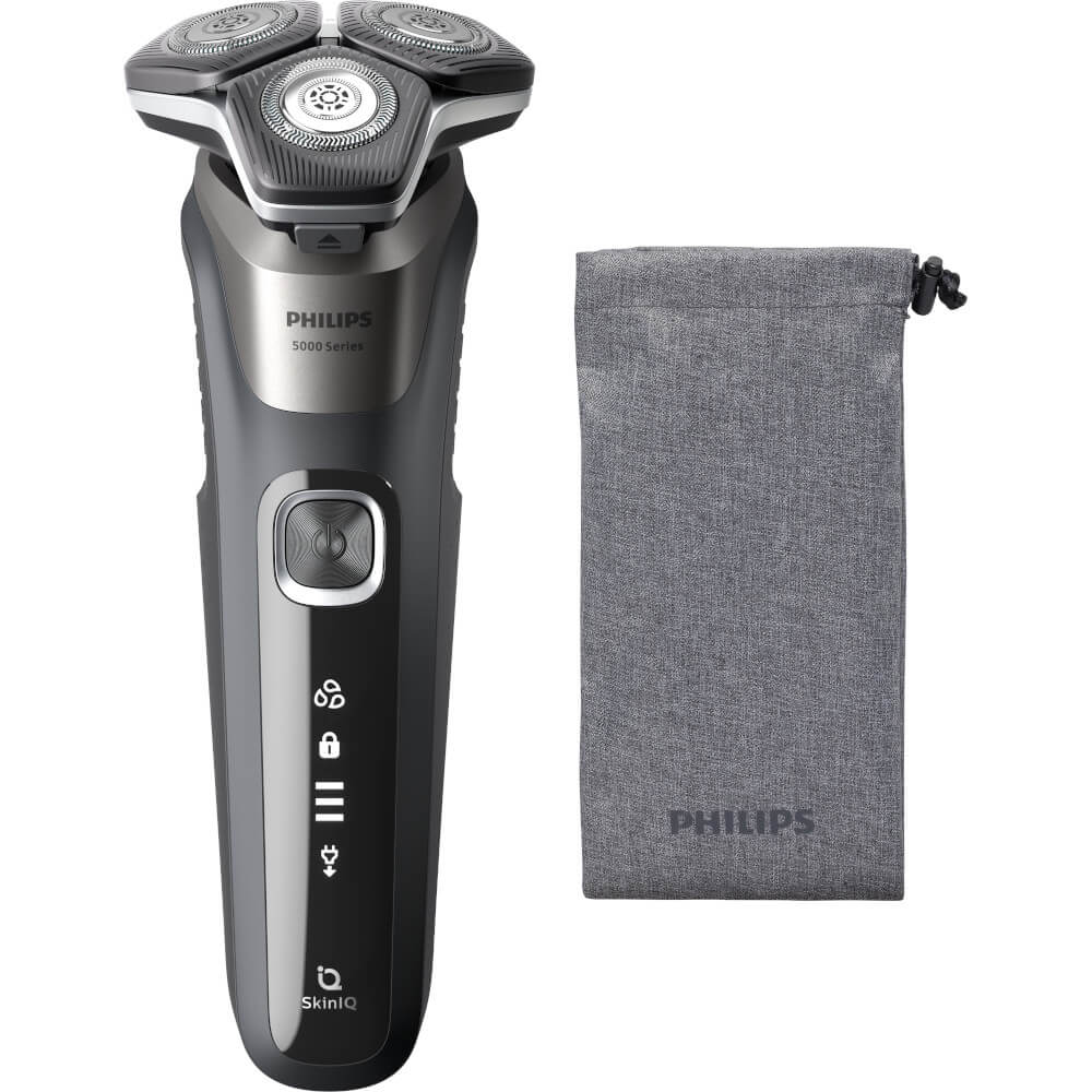 Aparat de ras Philips Shaver Series 5000 S5887/10, Barbierit umed si uscat, Fara fir, Tehnologie SkinIQ, Lame SteelPrecision, Autonomie 60 min, Gri
