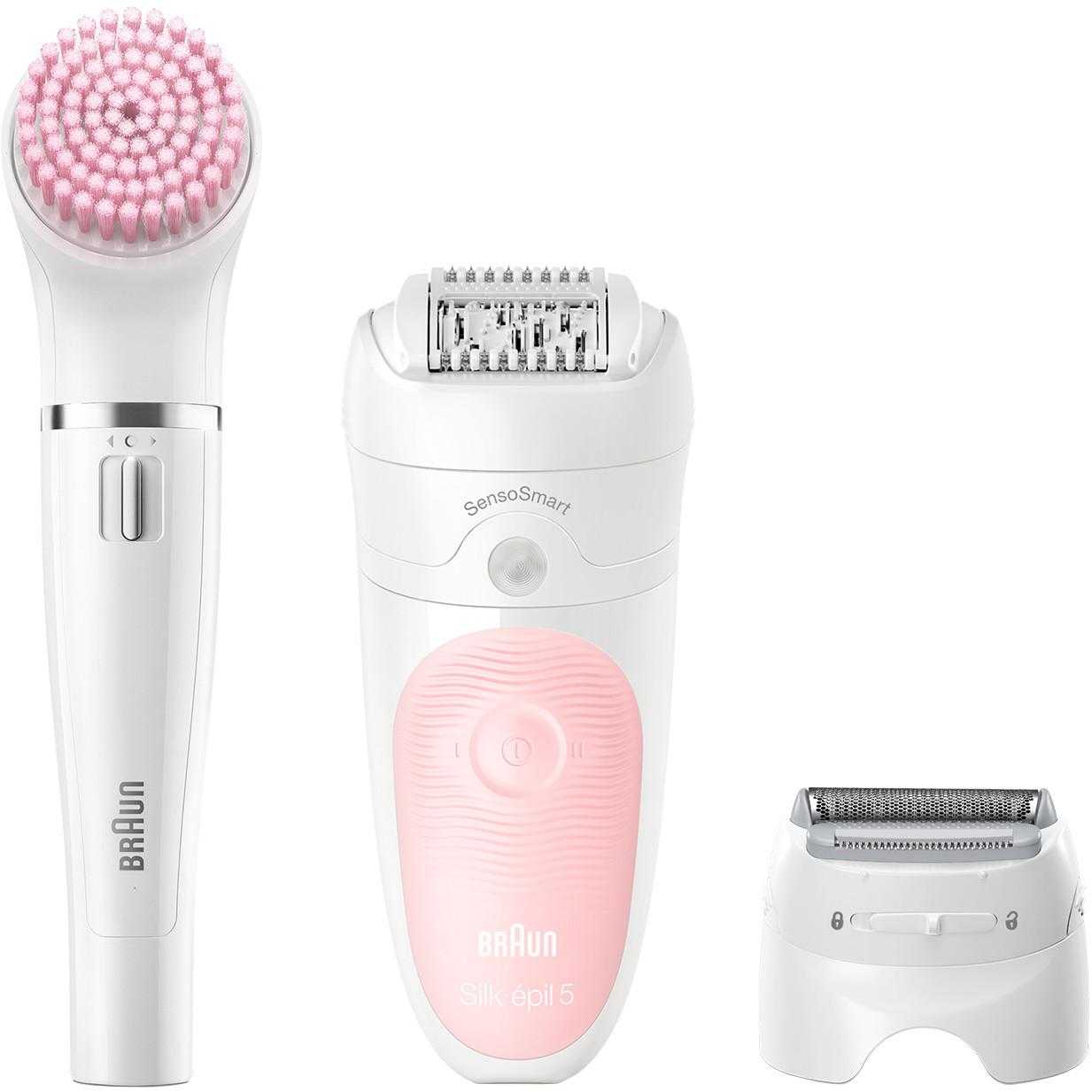 Epilator Braun Silk-epil Beauty Set 5 5-885 Starter Kit 4-in-1, 28 Pensete, 2 Viteze, Umed/uscat, Alb/roz