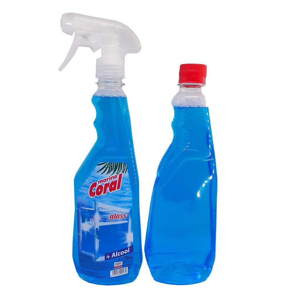 Solutie Spray Geamuri CORAL, 750 ml, cu Rezerva Bonus