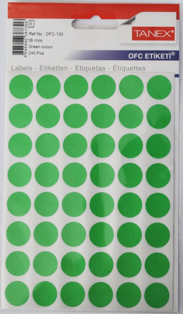Etichete Autoadezive Color, D16 Mm, 240 Buc/set, Tanex - Verde