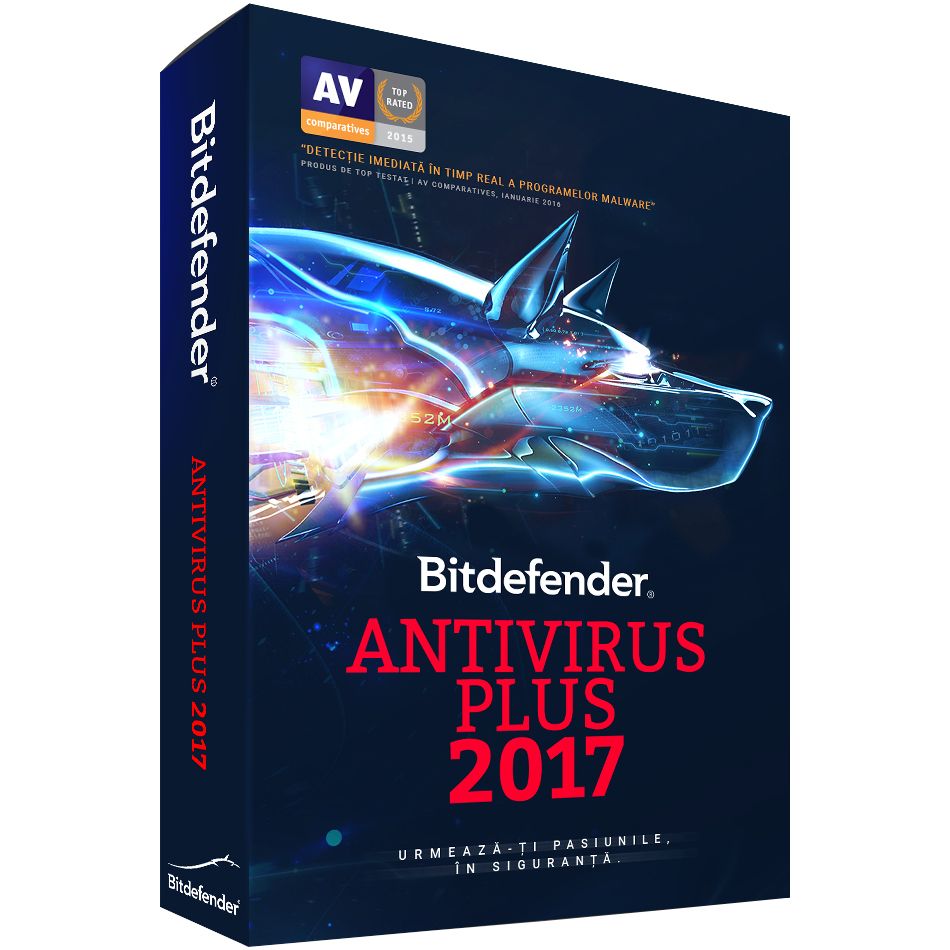 Bitdefender Antivirus Plus, 2017, 1 an, 3 utilizatori