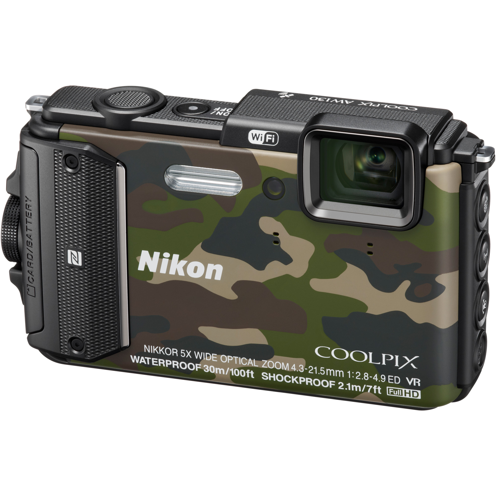  Aparat foto digital Nikon Coolpix Waterproof AW130, Outdoor Kit, Card 16GB, Camuflaj 
