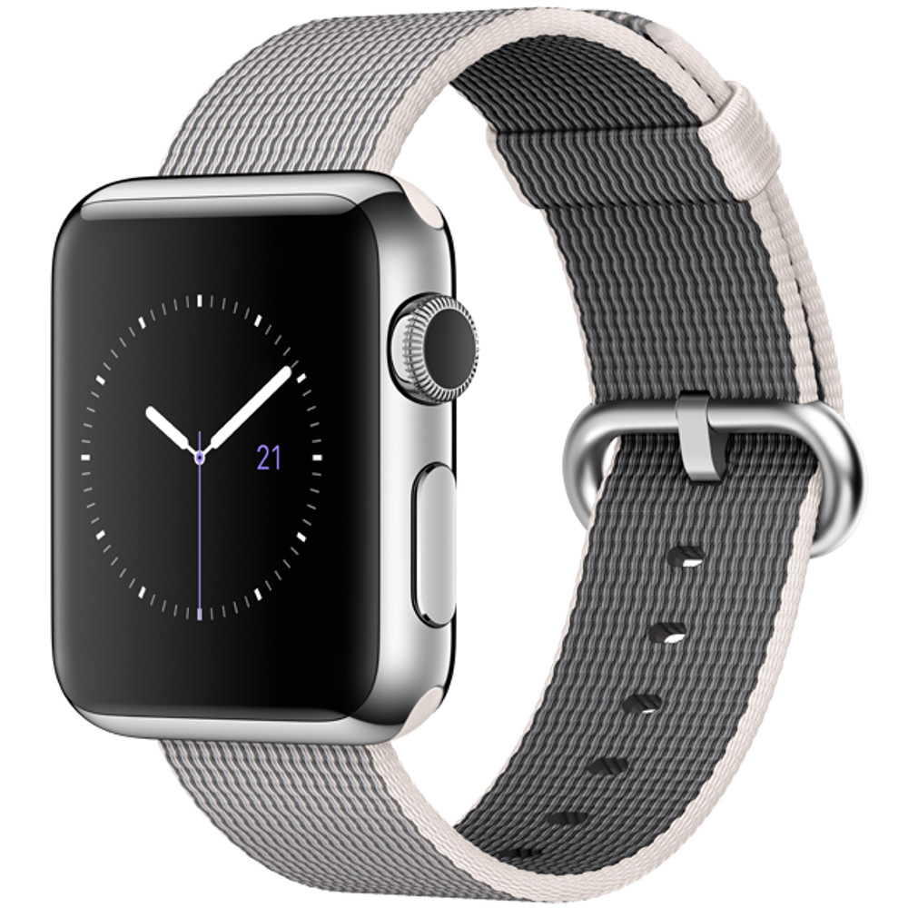  Apple Watch 38mm Stainless Steel Case, Pearl Woven Nylon 