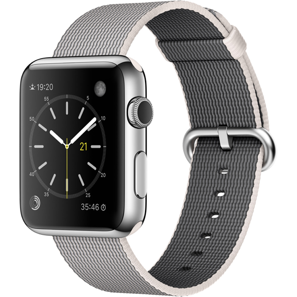  Apple Watch 42mm Stainless Steel Case, Pearl Woven Nylon 