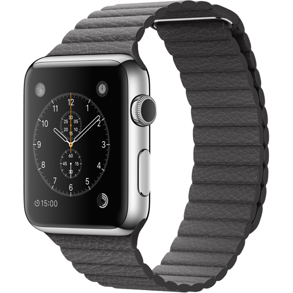  Apple Watch 42mm Stainless Steel Case, Storm Grey Leather Loop - Large 