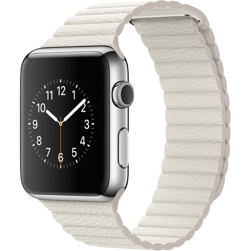 Apple Watch 42mm Stainless Steel Case, White Leather Loop - Large 