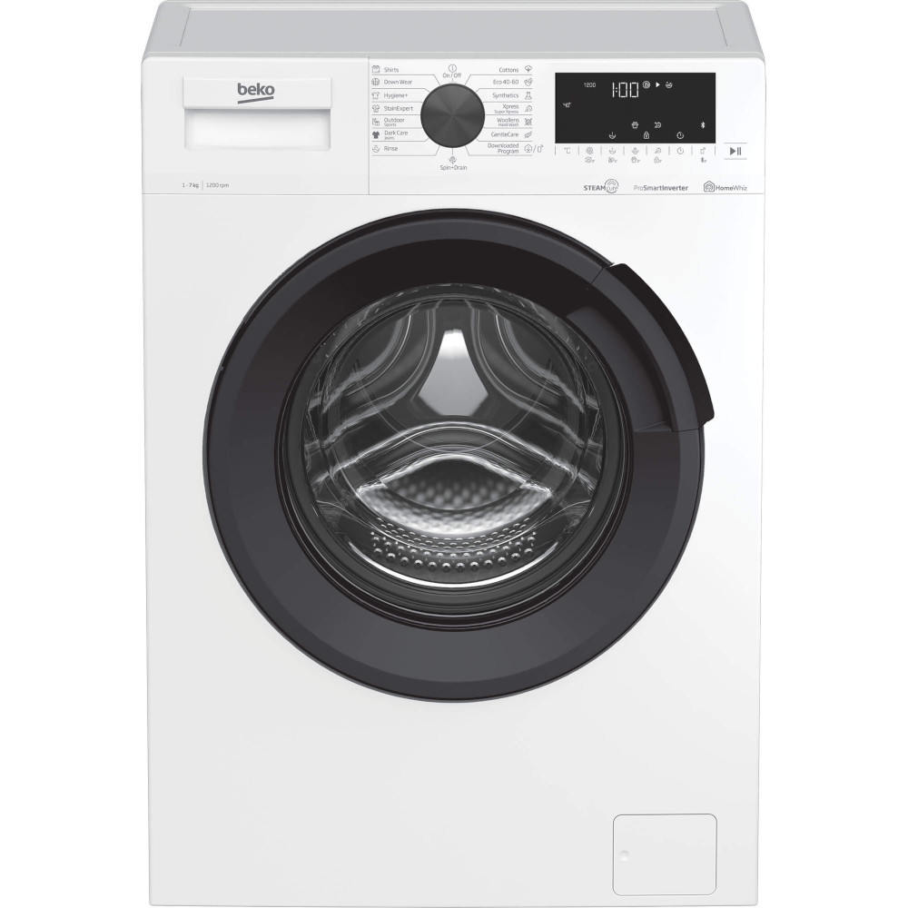 Masina de spalat rufe Beko WUE7626XBW, 1200 RPM, 7 kg, 15 programe, SteamCure, DrumClean, AddXtra, AquaWave, Remote Control, HomeWhiz, OptiSense, Clasa A