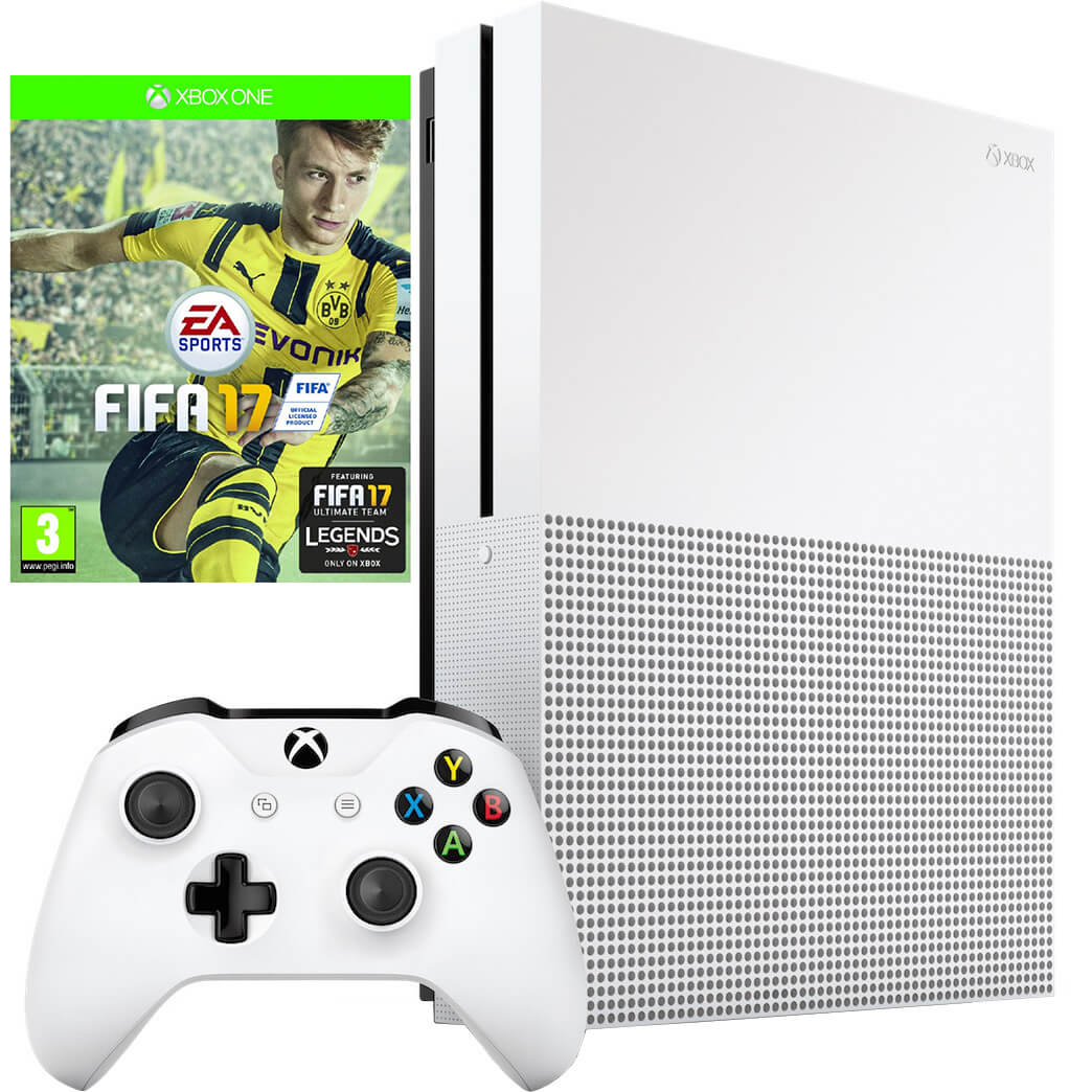 Consola Microsoft Xbox One Slim 500GB, Alb + FIFA 17 + 1 luna EA Access