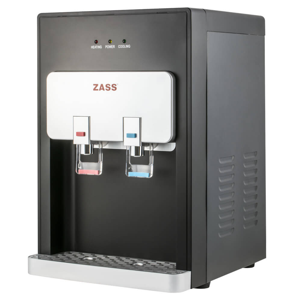 Dozator apa de birou Zass ZTWD 04 WF, Cu compresor, Sistem de filtrare, Putere incalzire 500 W, Apa calda/rece, Negru