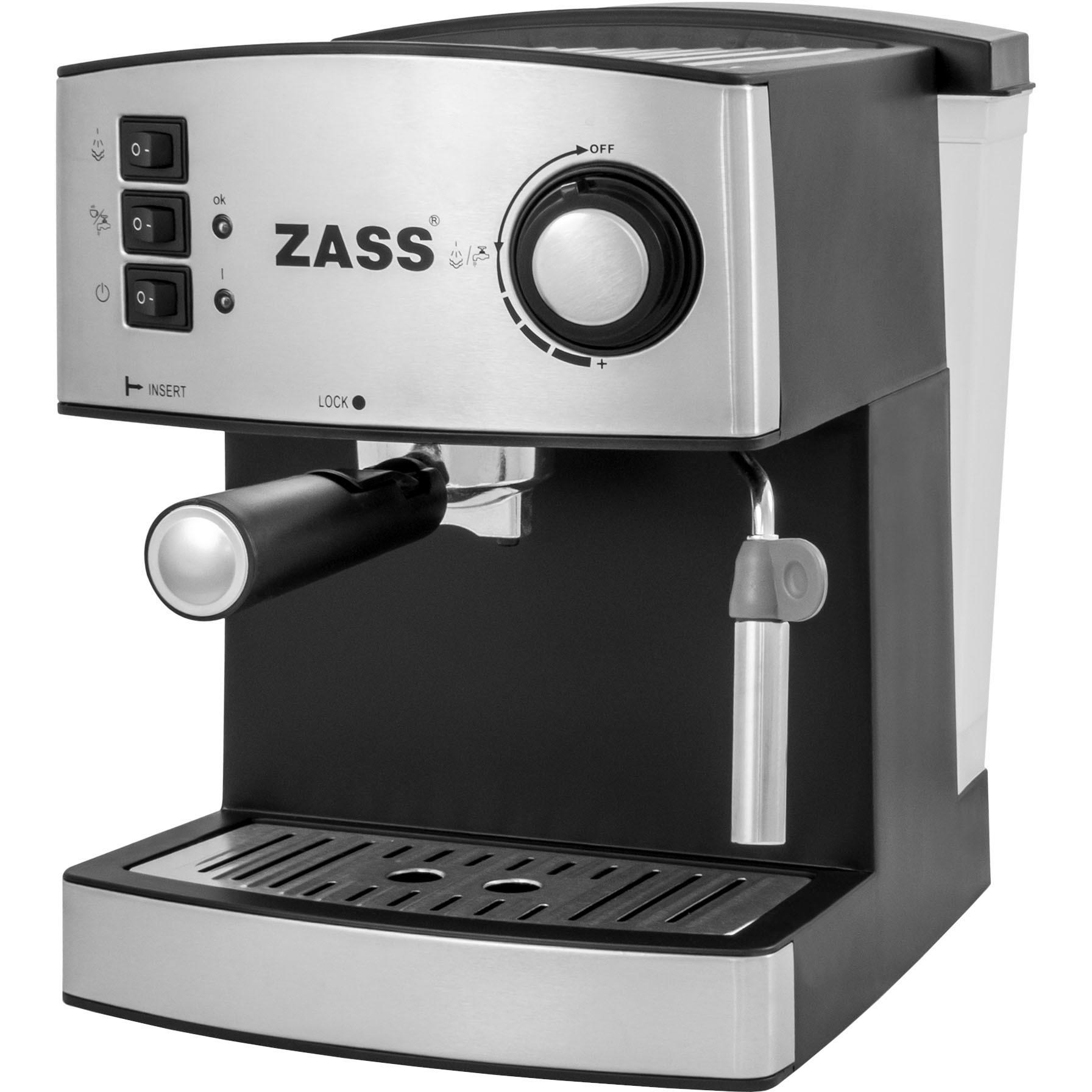 Espressor manual Zass ZEM 04, 850 W, 1.6 L, 15 bar, Argintiu
