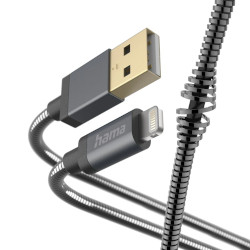 Cablu incarcare Hama Metal 201548, USB A - Lightning, 1.5m, Metal Stealth, Gri