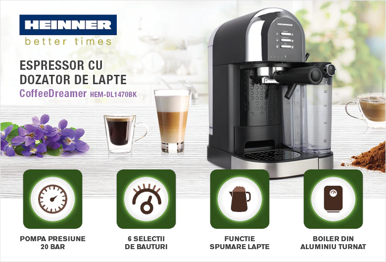 Espressor manual Heinner Coffee Dreamer HEM-DL1470BK